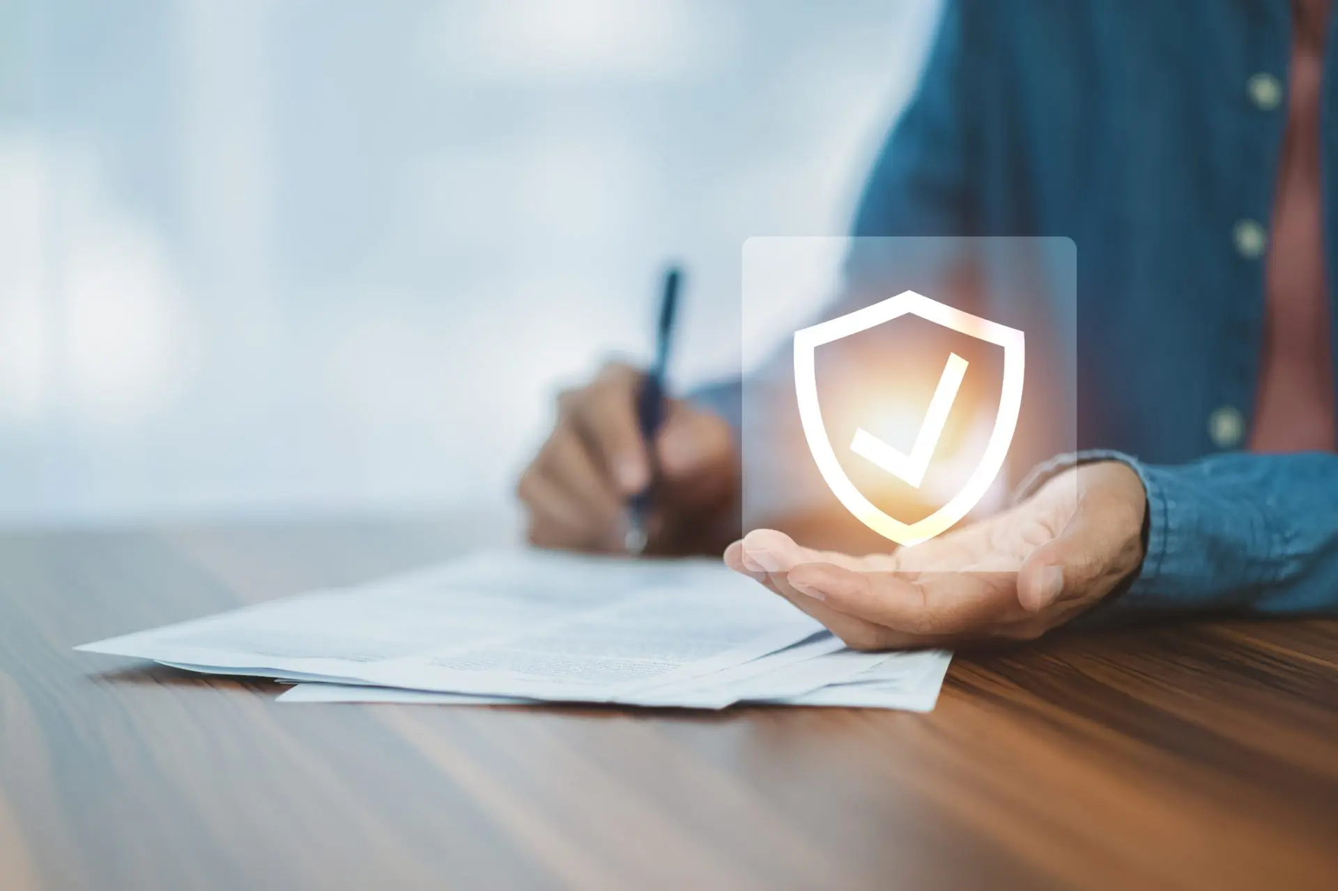 main d'un conseiller qui signe un document et sur le creux de son autre main, une validation digitale apparaît