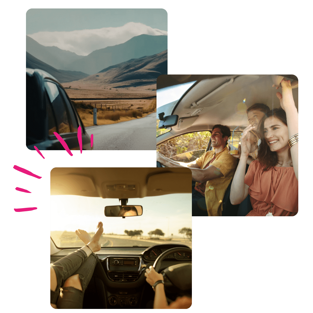 Collage de 3 photos en lien avec le voyage sur la route