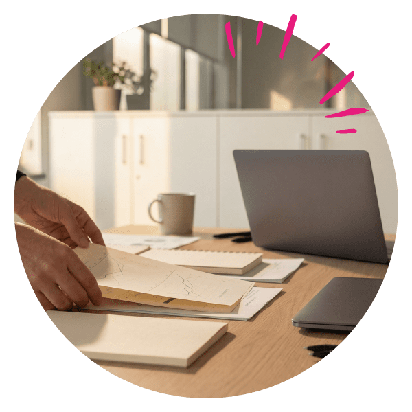 mains qui posent un papier sur un tas de documents