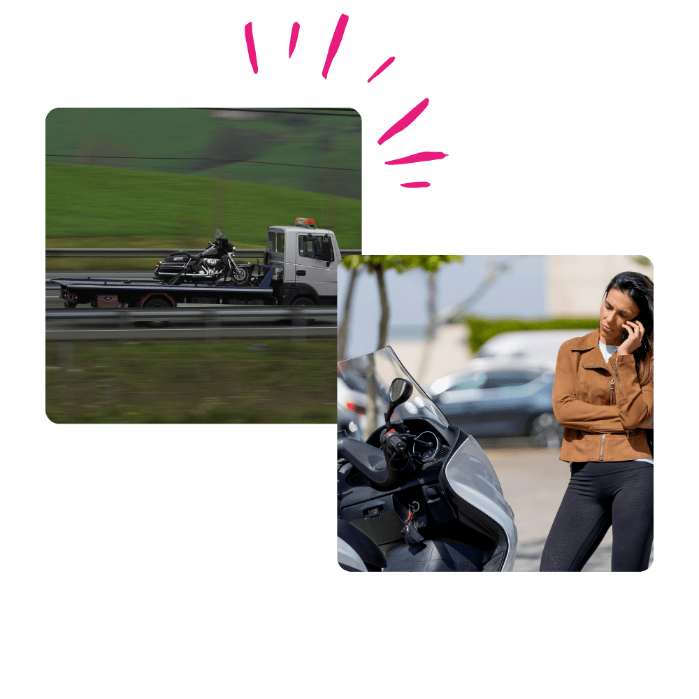 Montage de 2 photos de dépannage et assistance de moto